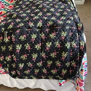 Vera Bradley Black Quilted Travel Bag with Pink and Green Floral Pattern
